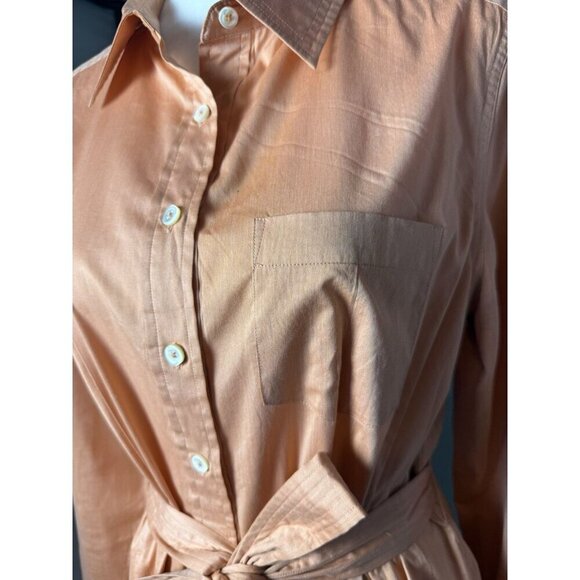 Pell & Co Long Sleeve Shirt Dress Peach Orange Button Up Midi Dress Size 14 - Picture 5 of 16